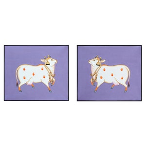 Handgemaltes Kuhgemälde , Traditionelles Pichwai von Kuh , traditionelle Kunst , Coe Love Art , indische Wohnkultur Kunst , Stoffmalerei