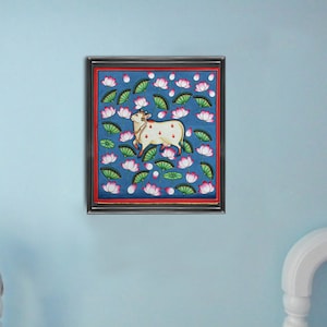 Beautifully hand painted pichwai of cow in kamal talai , wall home decor,indian art,home decor ,fabric painting,religious art,