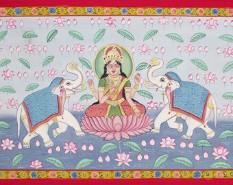 ラクシュミ女神の伝統的な壁画、インドの宗教的装飾芸術、インドの家の
