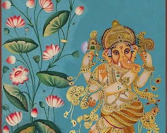 ガネーシャ神の絵画、ガネーシャのダンスの絵画、インドのピチワイ絵画