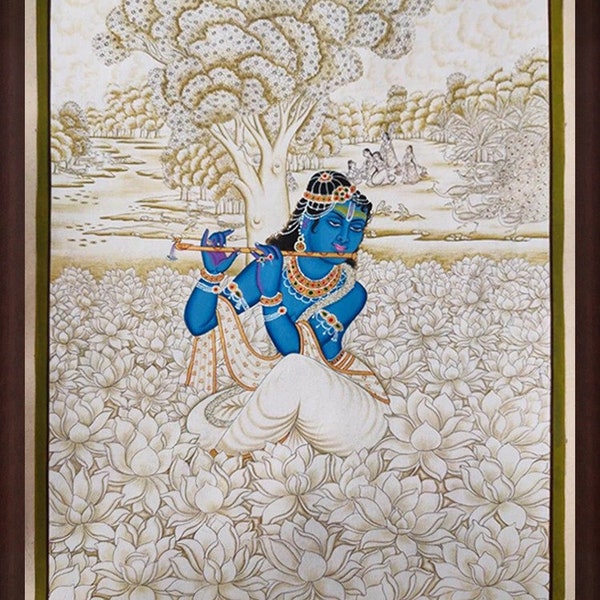 Monochrome Pichwai Painting , Lord krishna Pichwai painting , Original Painting of lord krishana , Indian Traditional Painting , Pichwai