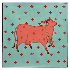 Traditional wall painting of cows for home decor.