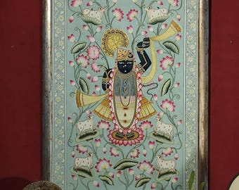 painting of thakur ji ,Shrinath ji with cows ,original premium pichwai painting ,pichwai art indian art home decor house warming