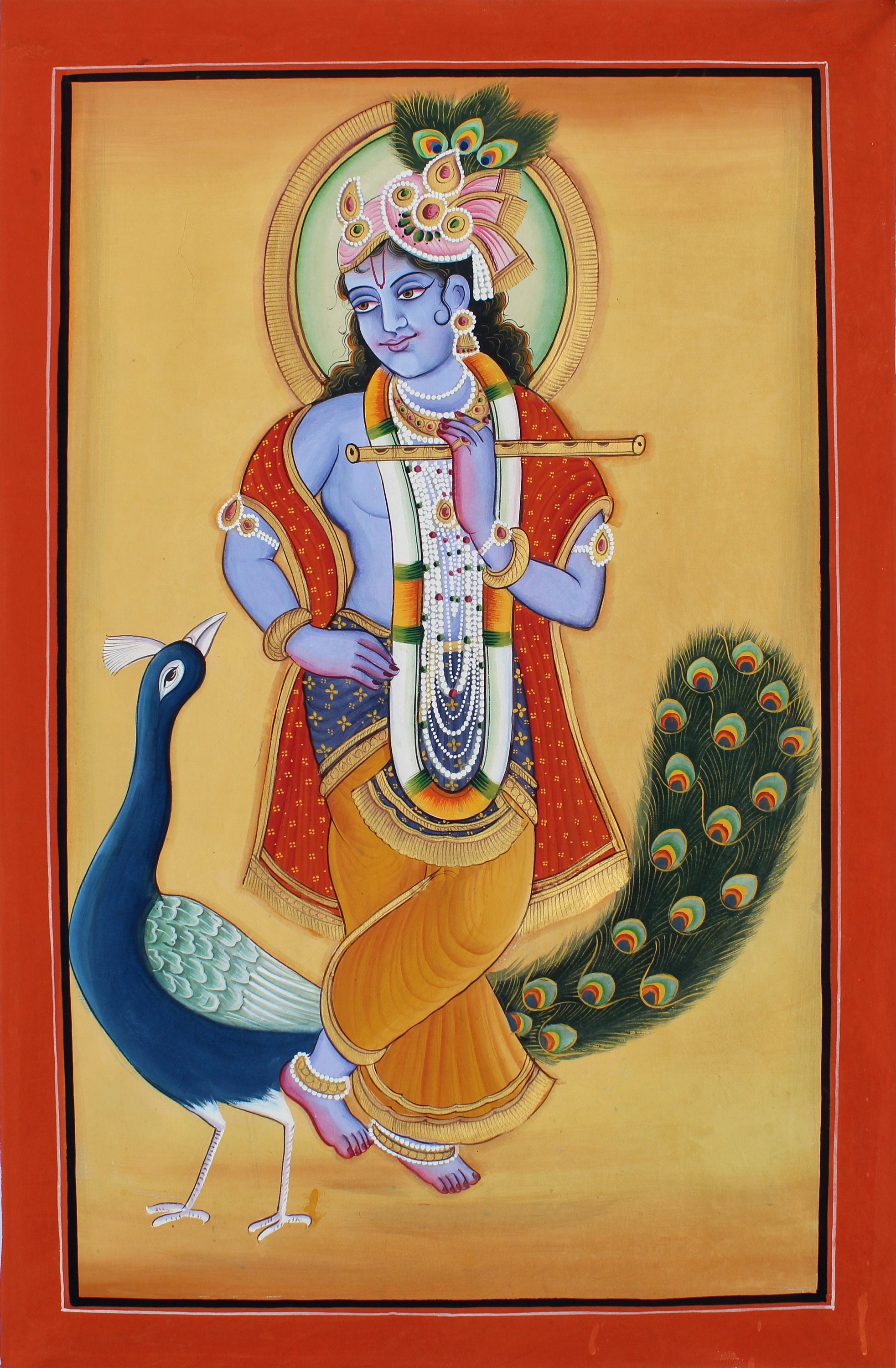 Traditional Lord Krishna Painting Hand Painted Stone Color Used Indian Devotional Painting. Etsy