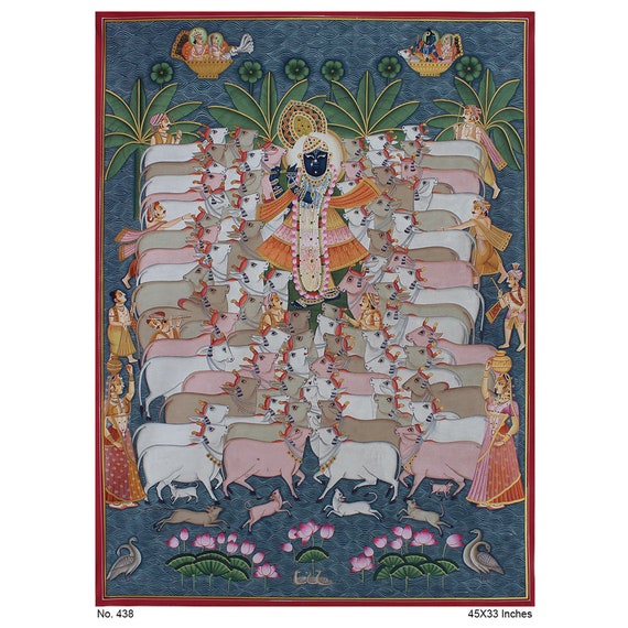 インドの美しいシュリナート神と牛の伝統的な絵画アート壁ホーム