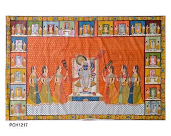 Pichwai painting - Shrinath ji with gopies - hand painted - pichwai - shrinath ji
