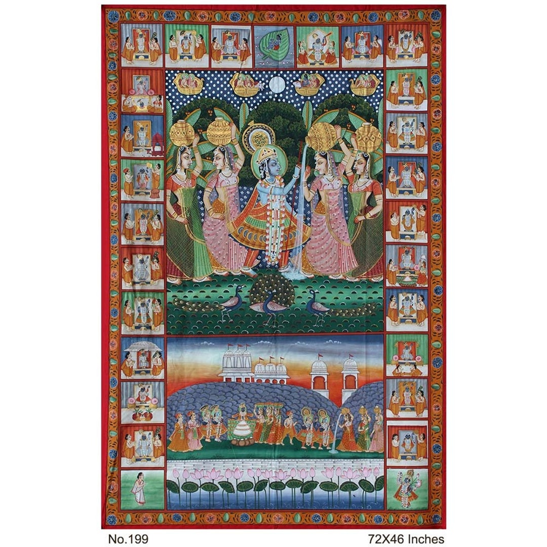 Krishan Ras Krishna and Gopis, Krishna Ras Leela, Lord Krishna on Pichwai, Cloth ...