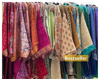 Leichte Seiden-Sari-Kimono-Robe, Vintage-Seidenkimono, Damen-Kimono, Urlaubskimono-Robe, Patchwork-Kimono, Damen-Seidenkimonos, Großhandelsrobe