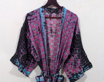 100% Handmade Cotton Kimono Robe Hand Dyed Kimono Long Cotton Kimono Robe Cotton Saree Kimono Tie Dye Robes Vintage Kimono Robe #TIC 578