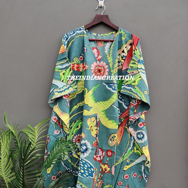 Baumwoll-Lounge-Kaftan, indischer Blumen-Kaftan, langer Kaftan, Kleid für werdende Mütter, Strandbezug, Schlafbekleidung, indischer Kaftan,