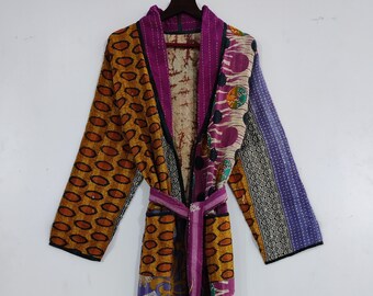 Vintage Kantha Cotton Jacket, Vintage Reversible Coat Jacket, Kantha Reversible Jacket, Indian Hand Made Kantha Quilted Kimono, FFJK 401