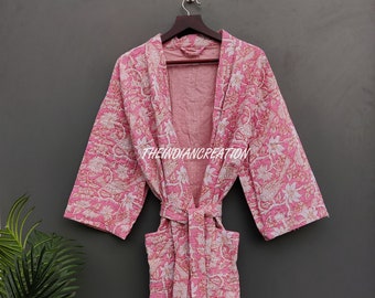 Kimono-Roben aus 100 % Baumwolle, Kimono aus reiner Baumwolle, Blockprint-Baumwoll-Kimono, Festivalkleidung, Kimono-Kaftan, orientalische Robe, Damenroben #06
