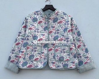 Chaqueta acolchada de algodón Las mujeres usan ribetes de rayas de kimono abierto en la parte delantera Chaqueta acolchada vintage hecha a mano, abrigos, nuevo estilo, Boho.. ropa de doble cara