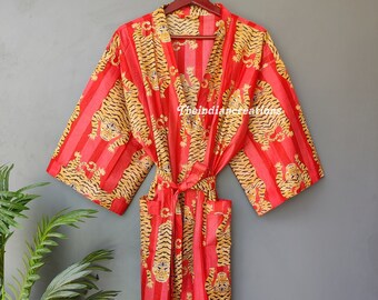 New! Hand Block Print Kimono - Bridesmaid Robes - Christmas Gifts - Cotton Kimono - Tiger Print Robe - Getting Ready Robes - Kimono #RD