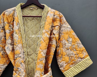 Chaqueta de bata acolchada floral hecha a mano de algodón bata de mujer chaqueta estilo kimono bata acolchada de algodón, kimono acolchado, batas, kimono tradicional