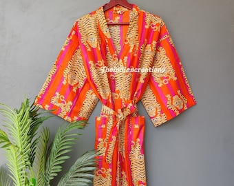 New! Hand Block Print Kimono - Bridesmaid Robes - Christmas Gifts - Cotton Kimono - Tiger Print Robe - Getting Ready Robes - Kimono #RD 53
