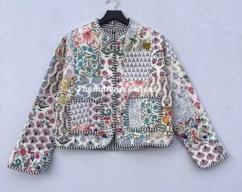 Patchwork Quilted Jacken Baumwolle Floral Boho Stil Herbst Winter Jacke Mantel Streetwear Boho Quilted Wendejacke für Frauen