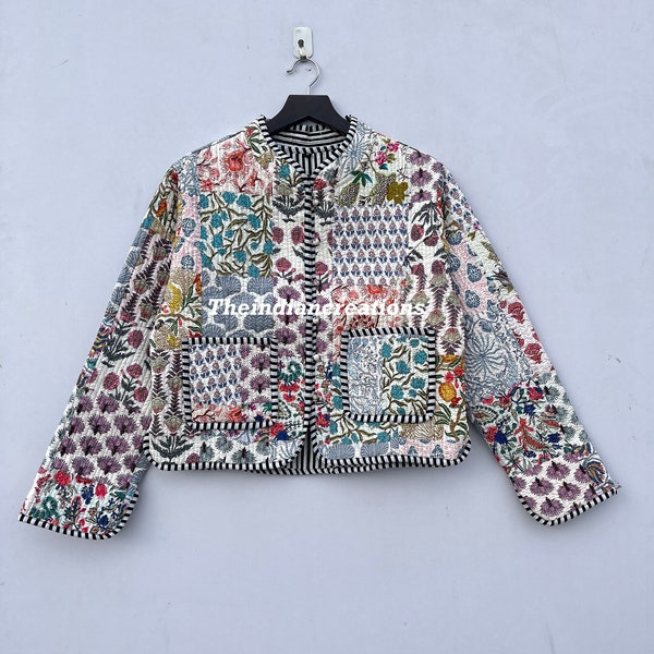 Patchwork Quilted Jackets Cotton Floral Bohemian Style Fall Winter Jacket Coat Streetwear Boho Quilted Reversible Jacket for Women