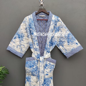 Cotton Handmade Floral Quilted robe jacket Women's robe Kimono Style jacket Cotton Quilted Robe, Quilted Kimono, Robes, Traditional Kimono