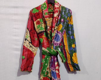 Reversible Jacket, Winter Jacket, Kantha Jacket, Handmade Quilted Coat, Women Quilted Kantha Kimono, Vintage Kantha Kimono FFJK 113
