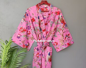 Robes kimono 100 % coton, kimono en pur coton, kimono en coton à imprimé bloc, tenue de festival, caftan kimono, robe orientale, robes de chambre pour femme #19
