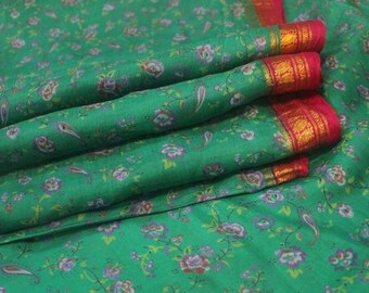 Beautiful Vintage Tradition Indian Pure Silk Decor Craft Saree Dress Recycled Printed Work Women Sari 5yd RAB37