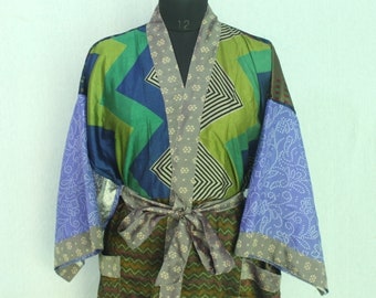 Funky Robe Night Wear Robes Pyjama robes Multicoloured Trendy Wear Free size kimono Indian Vintage Saree Cross Over #MK 518