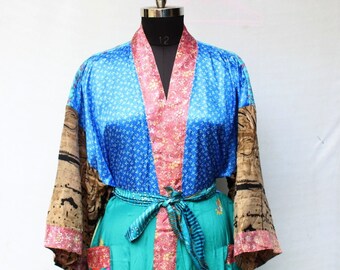 Funky Robe Night Wear Robes Pyjama robes Multicoloured Trendy Wear Free size kimono Indian Vintage Saree Cross Over #MK 518