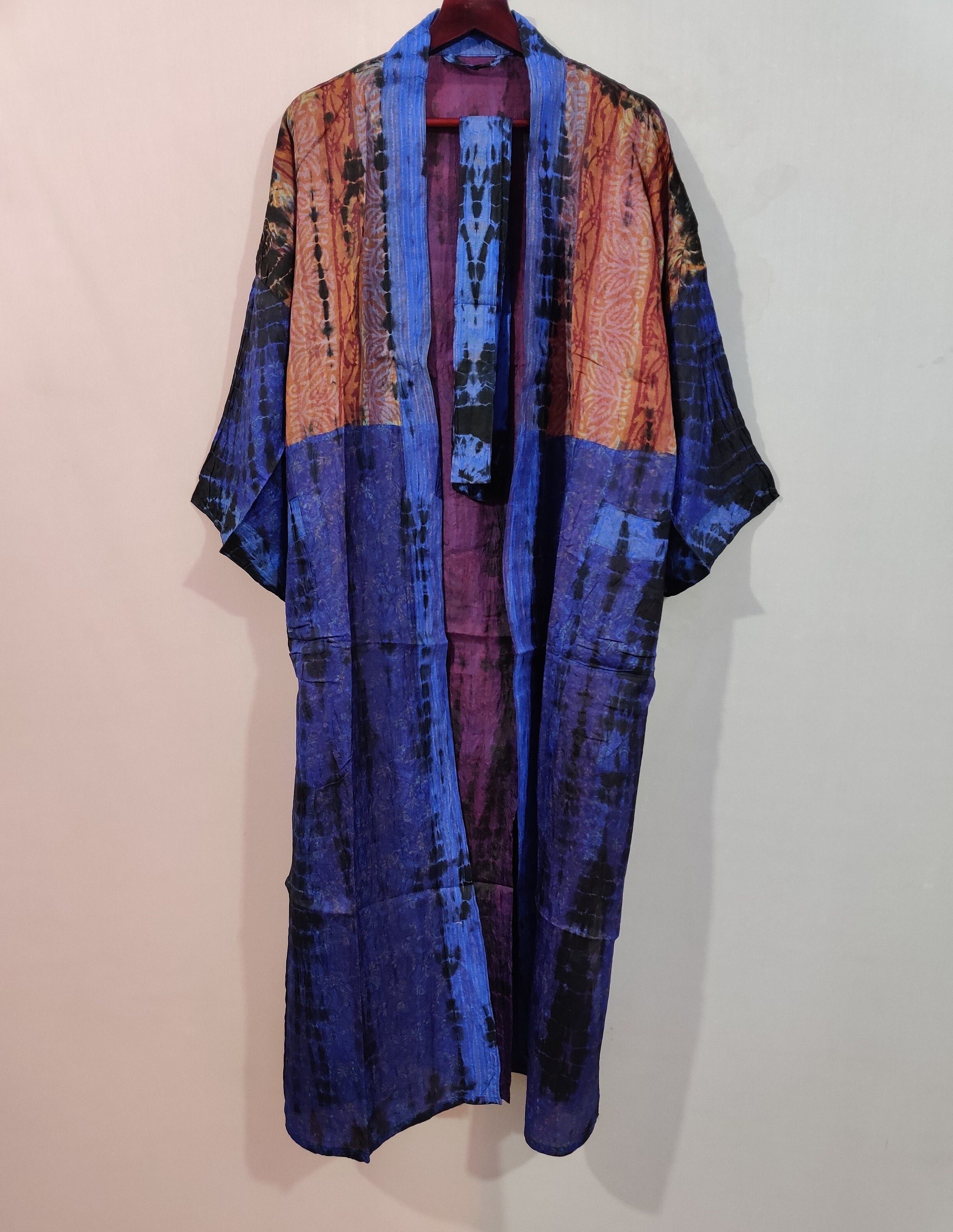 Tie Dye Kimono Silk Kimono Silk Sari Robe Plus Size kimono Etsy