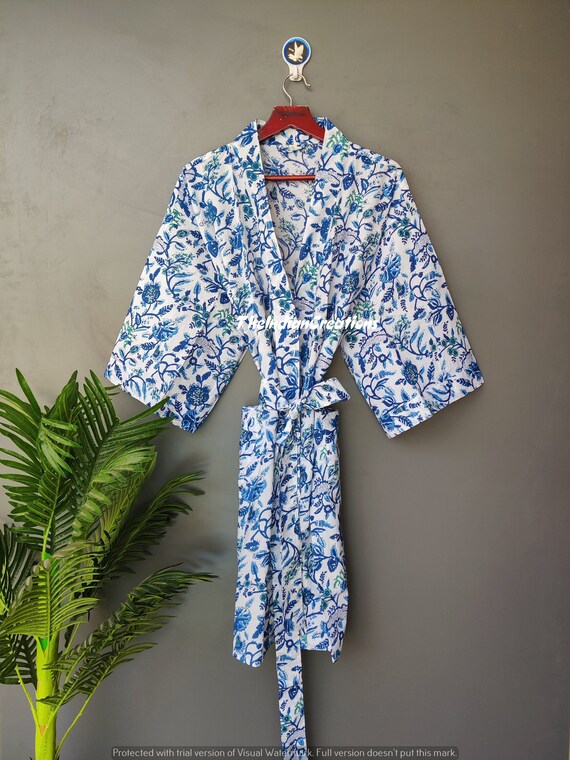 Beautiful Cotton Kimono Dress Bath Robe Kimono Hand Block Etsy India