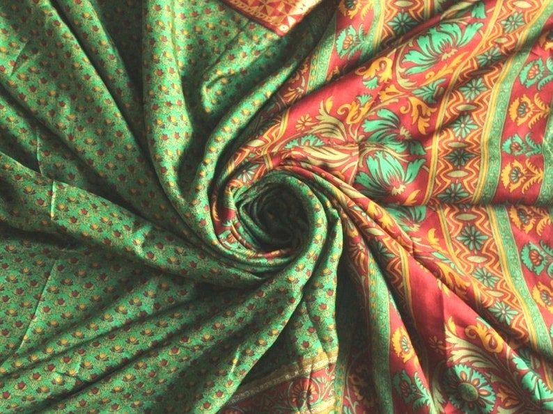 Home decor sari #PSTIC 451 Pure silk sari fabric FREE SHIPPING Indian Vintage saree Printed silk sari
