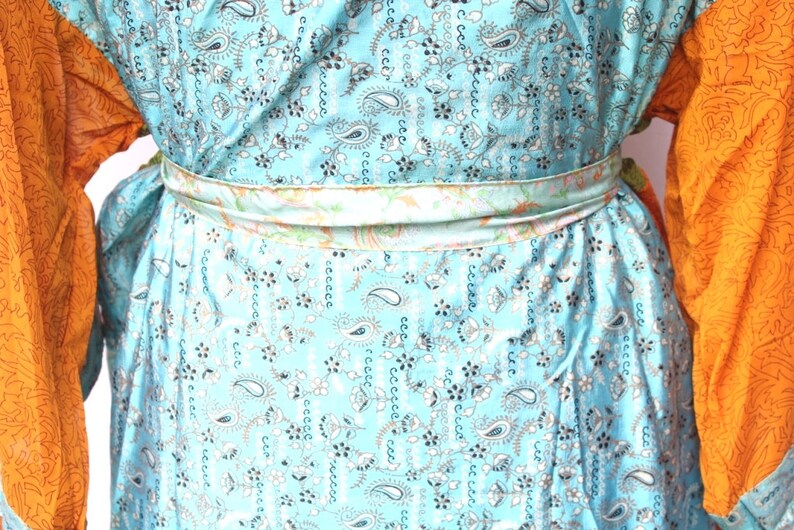 Funky Robe Night Wear Robes Pyjama robes Multicoloured Trendy Wear Free size kimono Indian Vintage Saree Cross Over #MK 518