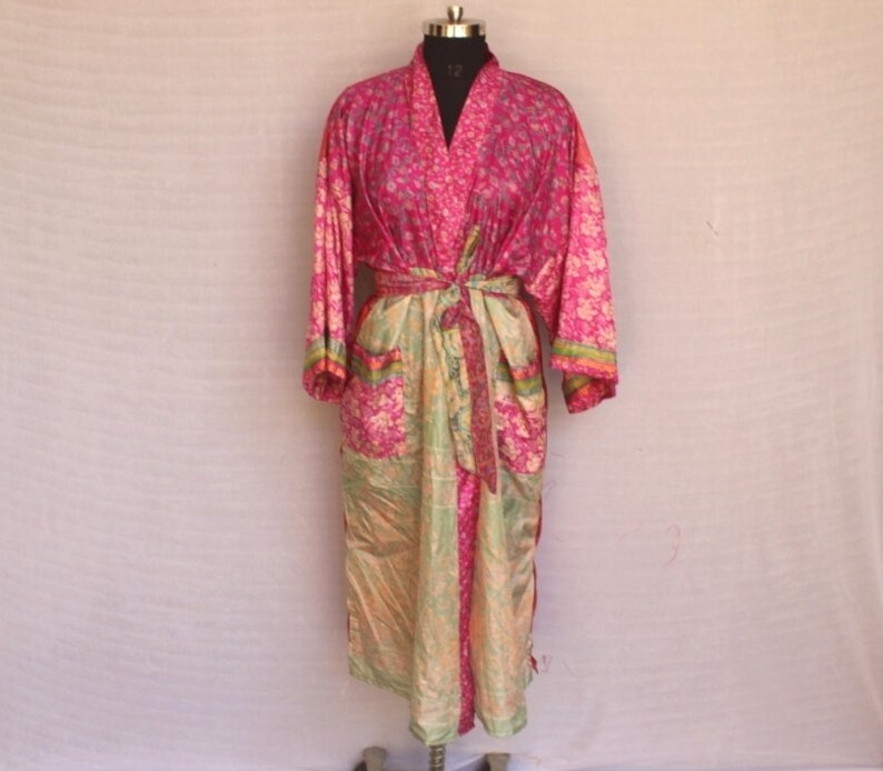 Multicoloured Funky Robe Night Wear Robes Swimming Robe Trendy Wear Ethnic Wear Cover up Indian Vintage Saree Cross Over #MK 230