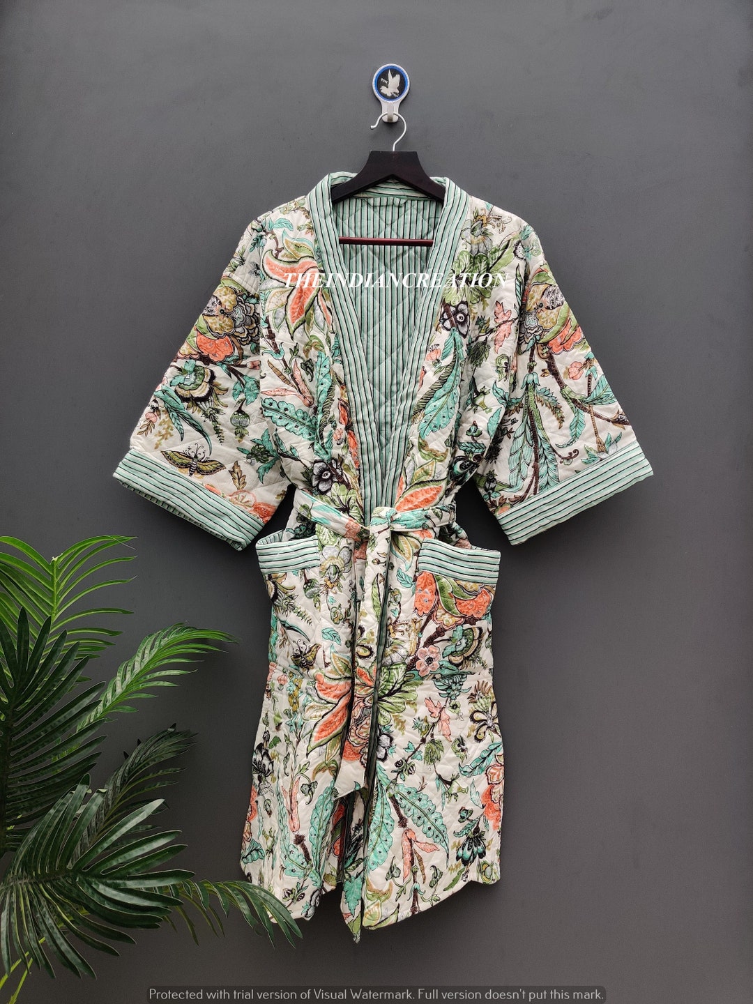 Cotton Quilted Robe, Quilted Kimono, Robes , Traditional Kimono, Cotton