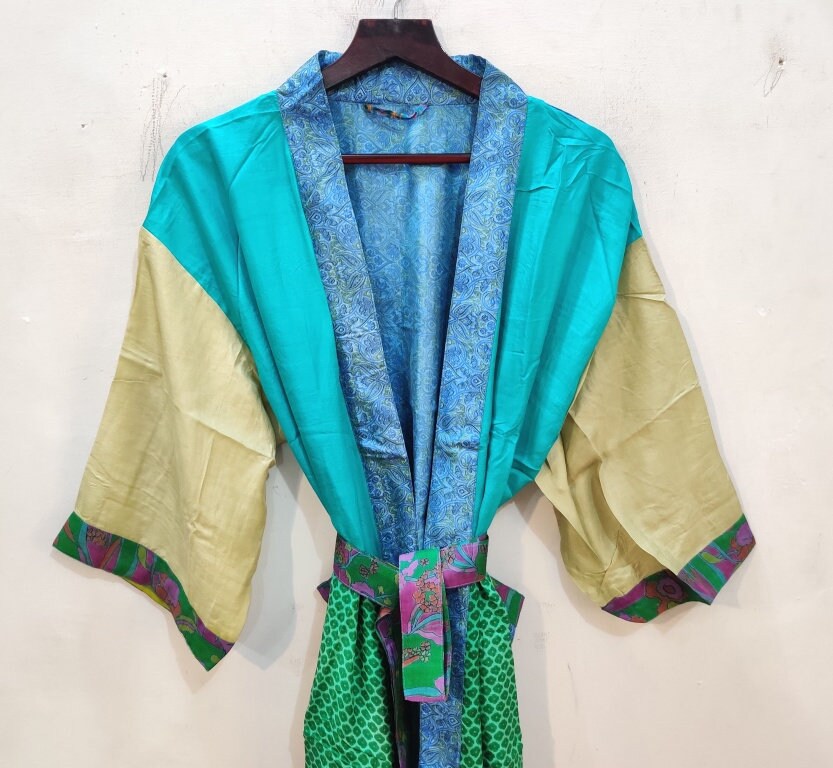 100%Pure silk Robe/Saree silk Kimono robe for wedding/Bridal | Etsy