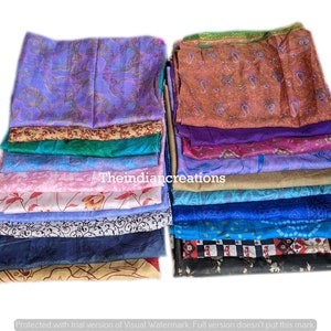 Lote enorme 100% seda pura Vintage Sari restos de tela chatarra Paquete Quilting Journal Proyecto por peso o cantidad Saree Square Cut Silk Scrap imagen 3