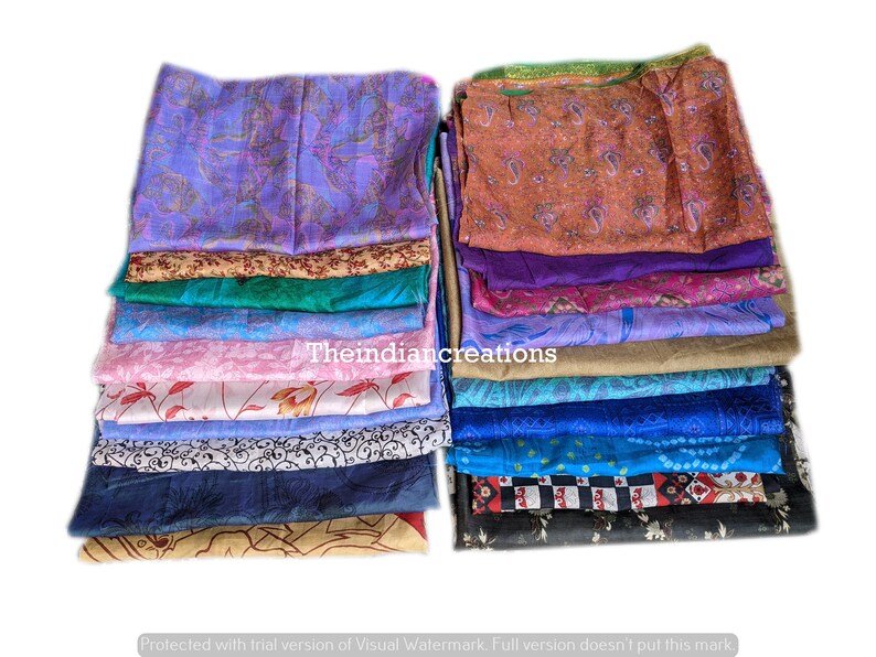 Lote enorme 100% seda pura Vintage Sari restos de tela chatarra Paquete Quilting Journal Proyecto por peso o cantidad Saree Square Cut Silk Scrap imagen 3