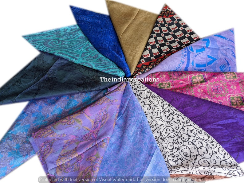 Lote enorme 100% seda pura Vintage Sari restos de tela chatarra Paquete Quilting Journal Proyecto por peso o cantidad Saree Square Cut Silk Scrap imagen 8