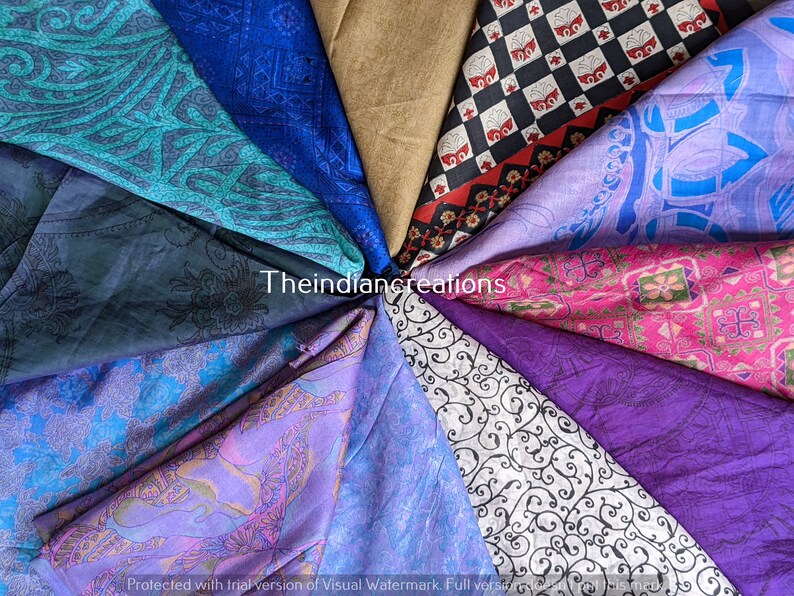 Lote enorme 100% seda pura Vintage Sari restos de tela chatarra Paquete Quilting Journal Proyecto por peso o cantidad Saree Square Cut Silk Scrap imagen 9