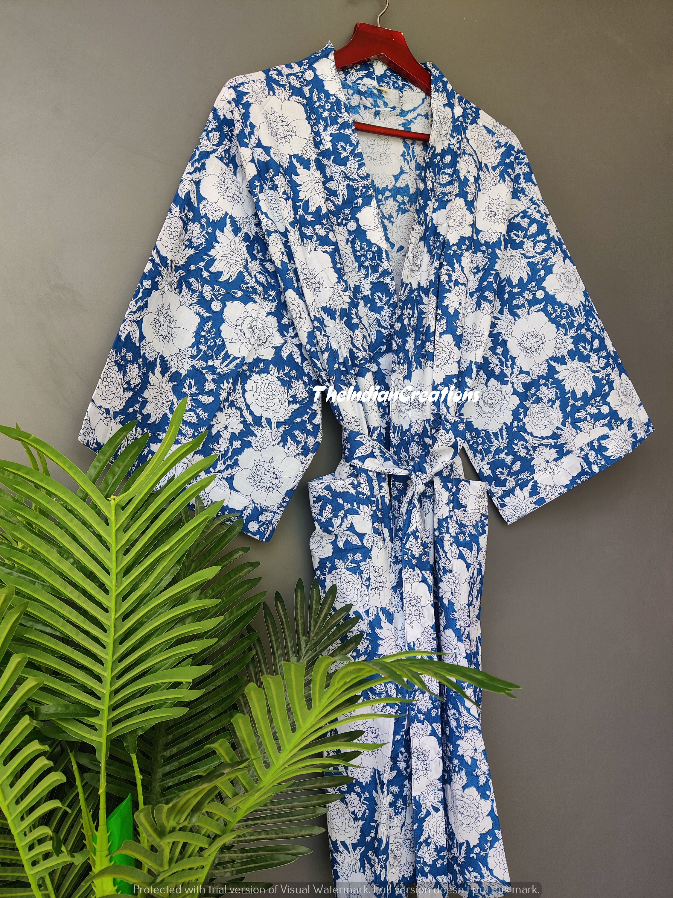 Cotton Kimono Dresses Bath Robe Kimono Hand Block Cotton Etsy