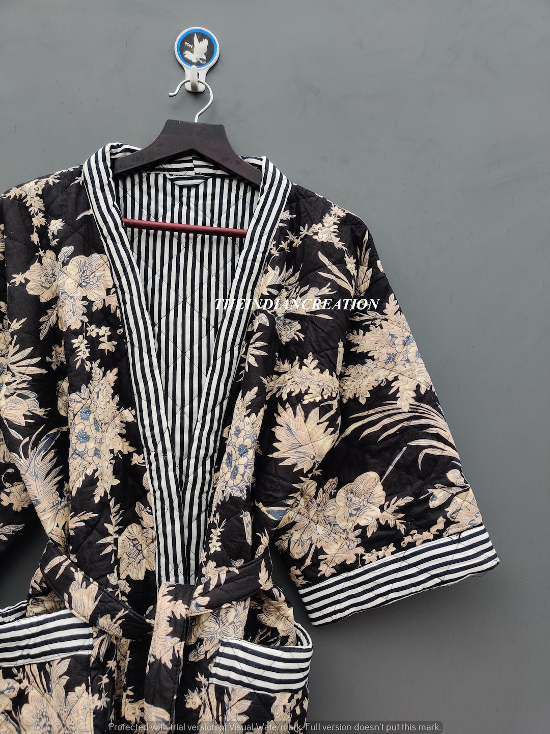 Cotton Quilted Robe, Quilted Kimono, Robes , Traditional Kimono, Cotton Quilted Robe, Natural