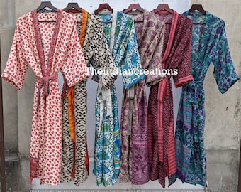 10 piezas LOTE 100% chaqueta de lana pura abrigo cárdigan, kimono floral, kimono largo sari de lana vintage hecho a mano indio, batas de kimono de tela de lana