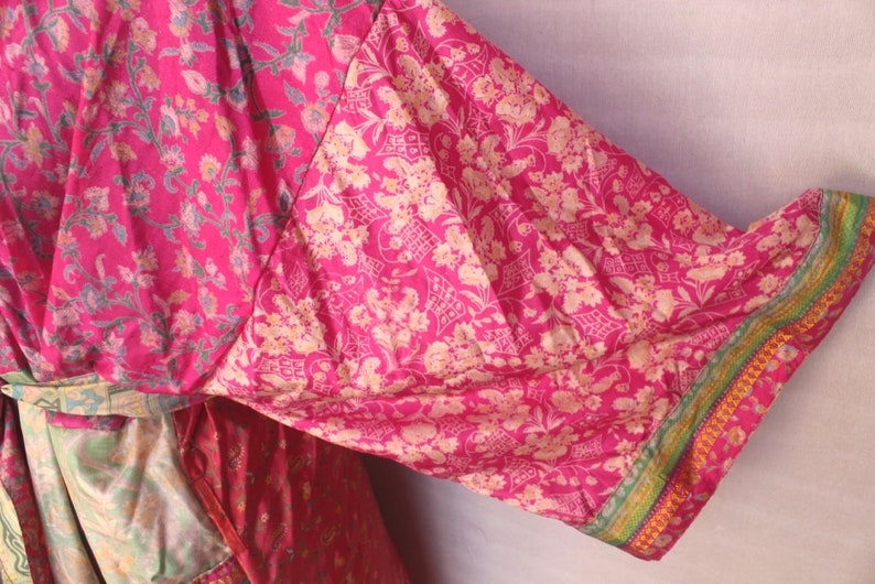 Multicoloured Funky Robe Night Wear Robes Swimming Robe Trendy Wear Ethnic Wear Cover up Indian Vintage Saree Cross Over #MK 230