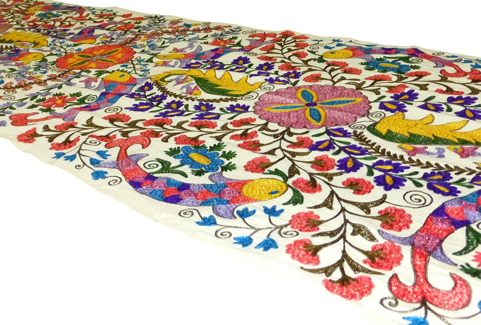 Original Uzbek Silk Embroidery Suzani With Fishes Fishpond Etsy