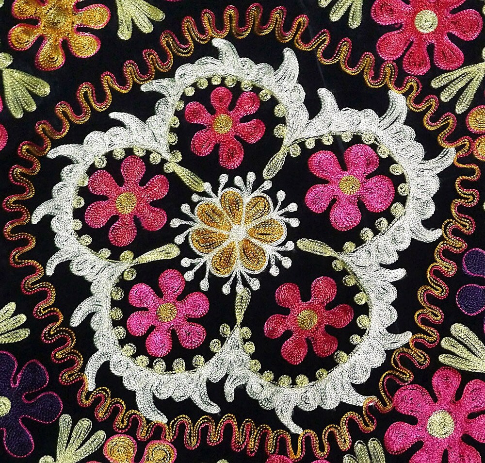 Large Black Colourful Traditional Uzbekistan Silk Embroidery | Etsy