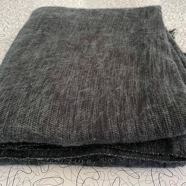 Hand loomed Yak Wool / Cotton blend Shawl Blanket   Throw Made in Kathmandu Valley Approx 46” x  83” Charcoal Grey