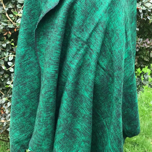 Hand loomed Yak Wool Cotton Shawl Scarf  Throw Made in Kathmandu Valley Approx 31” x 72” emerald green Flaw