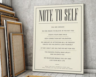 Note To Self Inspirational Modern Art Canvas Print Wall Art Home Decor, Self Affirmation Quote, Self Esteem, Positive Affirmation