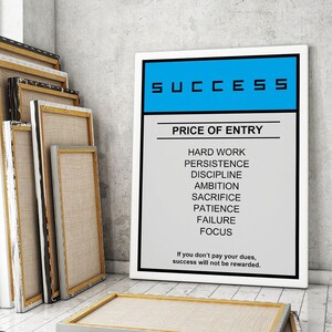 Succes Wall Art Canvas Print Office Decor / Ondernemer Motivatie Teken / Prijs van instapkaart / Motivational Art Print / Succes Quote