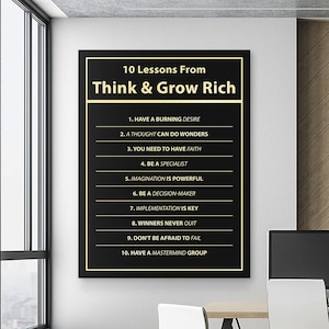 Denk en groei rijk Wall Art Succes Mindset Motivationele Canvas Print Office Decor, Ondernemer Poster Zelfmotivatie Napoleon Hill Quote